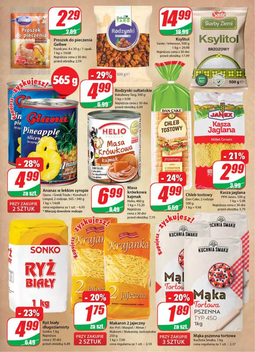 Gazetka promocyjna Dino - Gazetka 43 - ważna 25.10 do 31.10.2023 - strona 7 - produkty: Ananas, Chleb, Chleb tostowy, Dan Cake, Helio, Ksylitol, Kuchnia, Mąka, Mąka pszenna, Makaron, Piec, Rodzynki, Ryż, Ryż biały, Sante, Sonko, Syrop