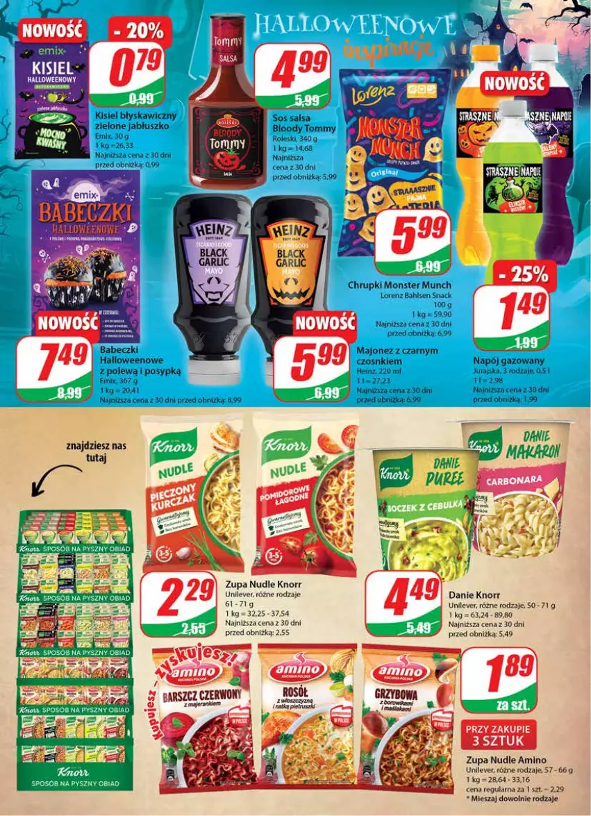 Gazetka promocyjna Dino - Gazetka 43 - ważna 25.10 do 31.10.2023 - strona 8 - produkty: Chrupki, Heinz, Kisiel, Knorr, Lorenz, Majonez, Monster Munch, Napój, Napój gazowany, Zupa