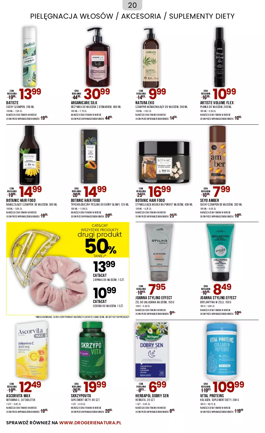 Gazetka promocyjna Drogerie Natura - Gazetka Drogerie Natura - ważna 30.11.2023 do 02.01.2024 - strona 20 - produkty: Arganicare, Batiste, Herbapol, Herbata, Inka, Joanna, Joanna styling, Kolagen, Maska, Odżywka, Ozdoba, Peeling, Pianka do włosów, Pielęgnacja włosów, Por, Suchy szampon, Suplement diety, Szampon, Tablet