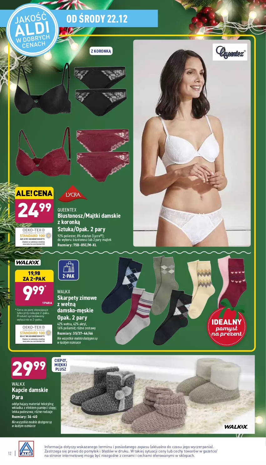 Gazetka promocyjna Aldi - Katalog Moda i Dom - ważna 22.12 do 31.12.2021 - strona 12 - produkty: Biustonosz, Kapcie, Karp, Majtki, Queentex, Top, Wełna