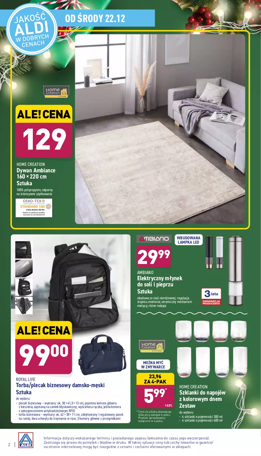 Gazetka promocyjna Aldi - Katalog Moda i Dom - ważna 22.12 do 31.12.2021 - strona 2 - produkty: Dywan, Lanki, Młynek, Pasek, Piec, Pieprz, Plecak, Por, Top, Torba, Uchwyty