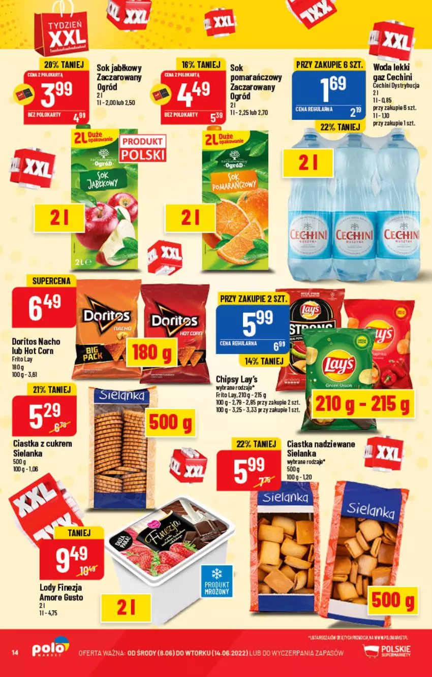 Gazetka promocyjna PoloMarket - Gazetka pomocyjna - ważna 08.06 do 14.06.2022 - strona 14 - produkty: Chipsy, Ciastka, Fa, Lody, Ogród, Sok, Sok jabłkowy, Woda