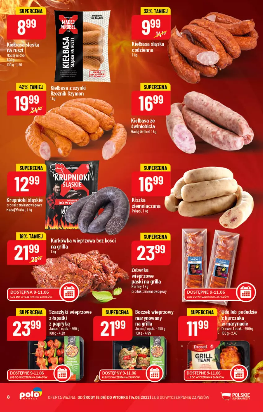 Gazetka promocyjna PoloMarket - Gazetka pomocyjna - ważna 08.06 do 14.06.2022 - strona 8 - produkty: BIC, Boczek, Boczek wieprzowy, Grill, Karkówka wieprzowa, Kiełbasa, Kurczak, Madej Wróbel