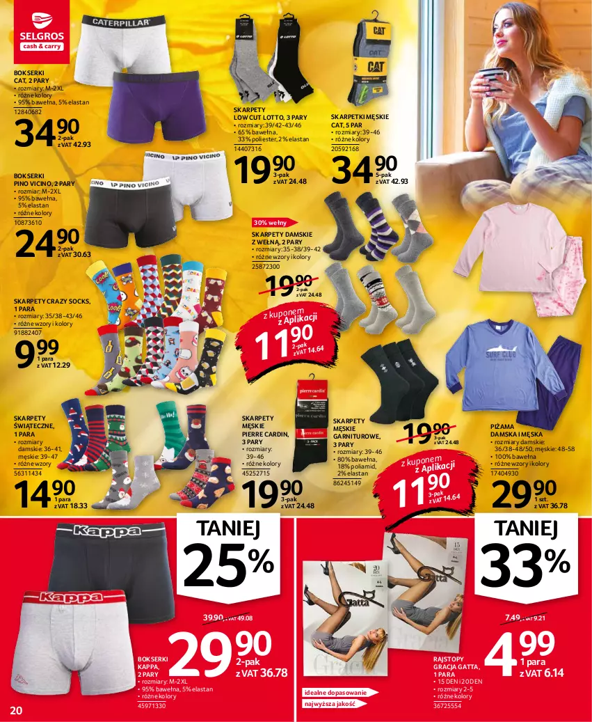 Gazetka promocyjna Selgros - Oferta przemysłowa - ważna 10.11 do 24.11.2021 - strona 20 - produkty: Bokserki, Gatta, Gra, Karp, Pierre Cardin, Piżama, Rajstopy, Ser, Skarpetki, Top, Wełna