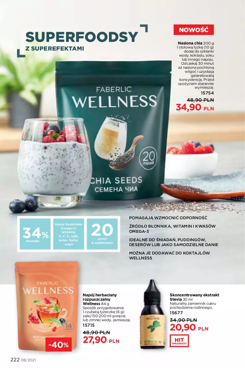 Gazetka promocyjna Faberlic - Gazetka - ważna 24.05 do 13.06.2021 - strona 222 - produkty: Chia, Cynk, Deser, Gala, Lanki, LG, Napój, Omega-3, Por, Pudding, Ser, Sok