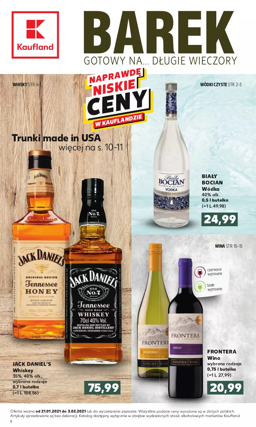 Gazetka promocyjna Kaufland - Barek - ważna 21.01 do 03.02.2021 - strona 1 - produkty: Biały Bocian, Jack Daniel's, Tera, Whiskey, Whisky, Wino, Wódka