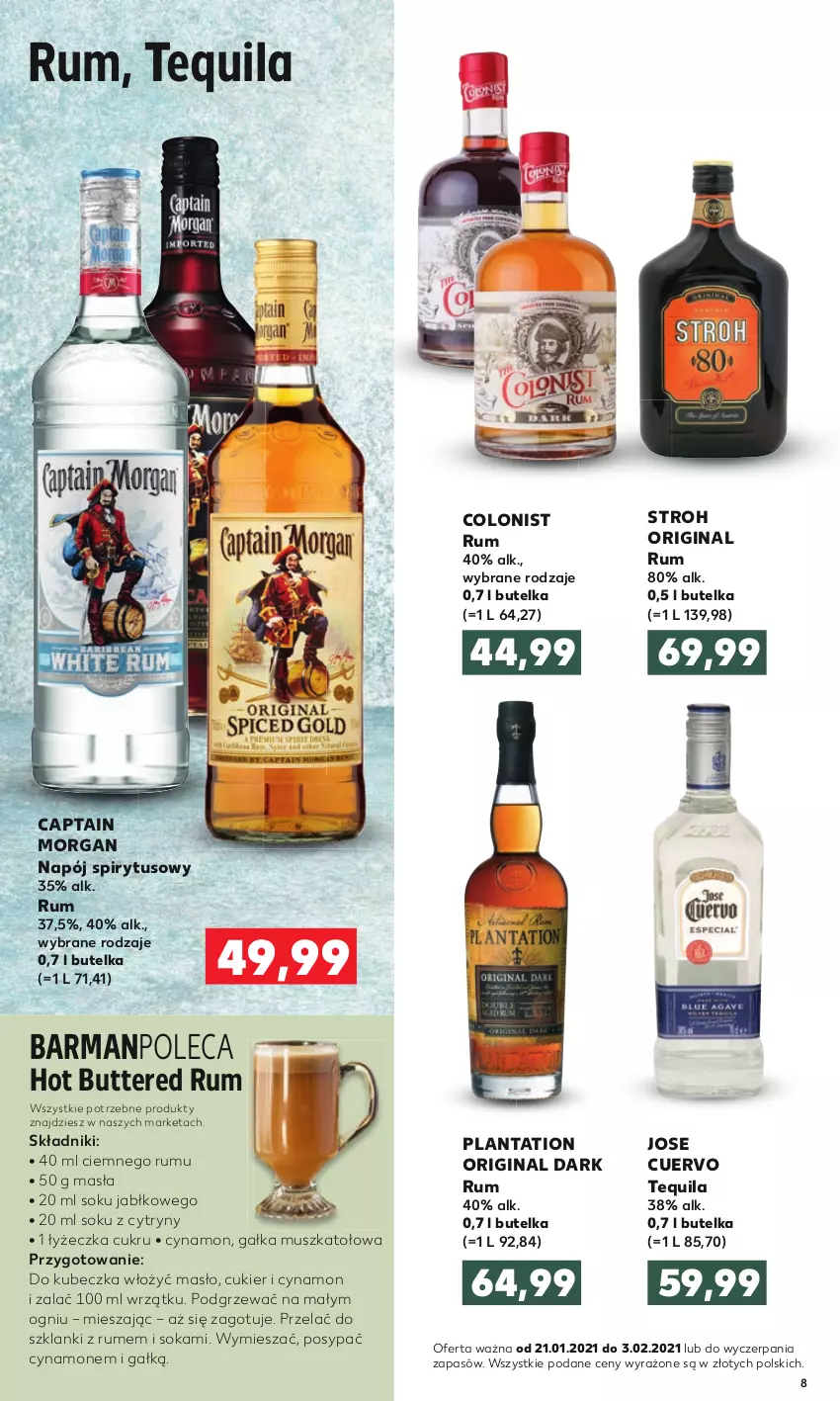 Gazetka promocyjna Kaufland - Barek - ważna 21.01 do 03.02.2021 - strona 8 - produkty: Captain Morgan, Colonist, Cukier, Cytryny, Gałka, Gin, Jose Cuervo, Lanki, Masło, Mus, Napój, Plantation, Rum, Sok, Stroh, Tequila