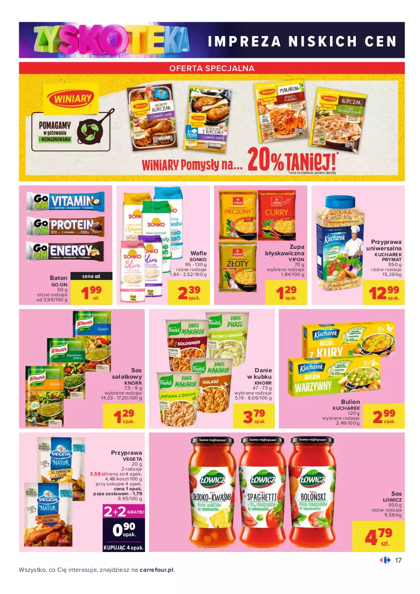 Gazetka promocyjna Carrefour - Gazetka Carrefour Zyskoteka - ważna 19.10 do 24.10.2021 - strona 17 - produkty: Baton, Bulion, Gra, Knorr, Kosz, Kucharek, Lion, Prymat, Przyprawa uniwersalna, Sałat, Sonko, Sos, Vegeta, Zupa