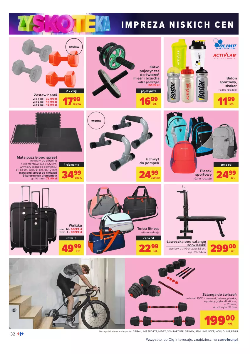 Gazetka promocyjna Carrefour - Gazetka Carrefour Zyskoteka - ważna 19.10 do 24.10.2021 - strona 32 - produkty: Body, Cement, Gry, Plecak, Por, Puzzle, Sport, Torba, Walizka, Zestaw hantli