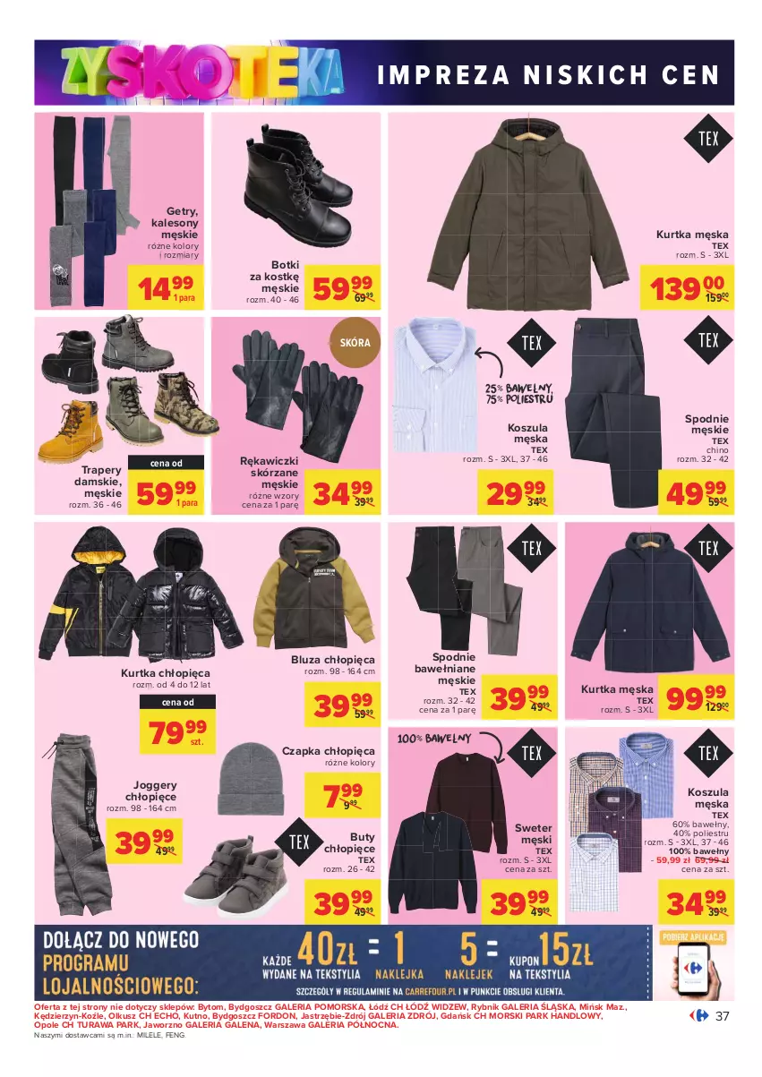 Gazetka promocyjna Carrefour - Gazetka Carrefour Zyskoteka - ważna 19.10 do 24.10.2021 - strona 37 - produkty: Bluza, Botki, Buty, Czapka, Kalesony, Kosz, Koszula, Kurtka, Sony, Spodnie, Sweter