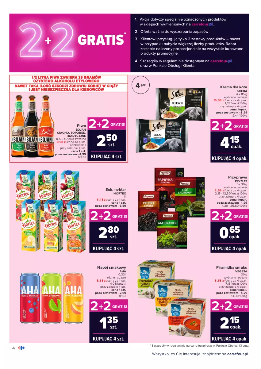 Gazetka promocyjna Carrefour - Gazetka Carrefour Zyskoteka - ważna 19.10 do 24.10.2021 - strona 4 - produkty: Gra, Hortex, Kosz, Napój, Nektar, Piec, Piramidka smaku, Piwa, Piwo, Por, Prymat, Sheba, Sok, Top, Vegeta