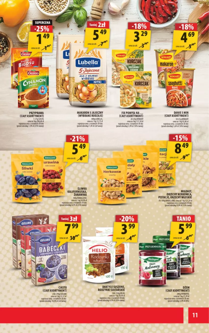 Gazetka promocyjna Arhelan - Gazetka - ważna 21.11 do 30.11.2025 - strona 11 - produkty: Bell, Bella, Daktyle, Dżem, Herbapol, Makaron, Migdały, Orzechy włoskie, Pistacje, Rodzynki, Winiary