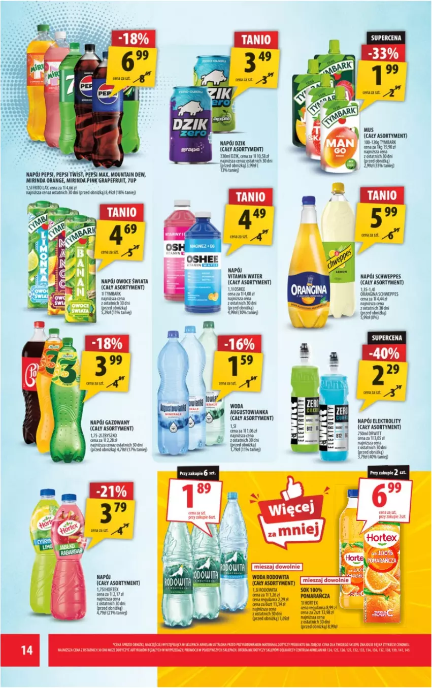 Gazetka promocyjna Arhelan - Gazetka - ważna 21.11 do 30.11.2025 - strona 14 - produkty: 7up, Gin, Gra, Mirinda, Napój, Napój gazowany, Oshee, Owoce, Pepsi, Pepsi max, Schweppes, Tymbark, Woda
