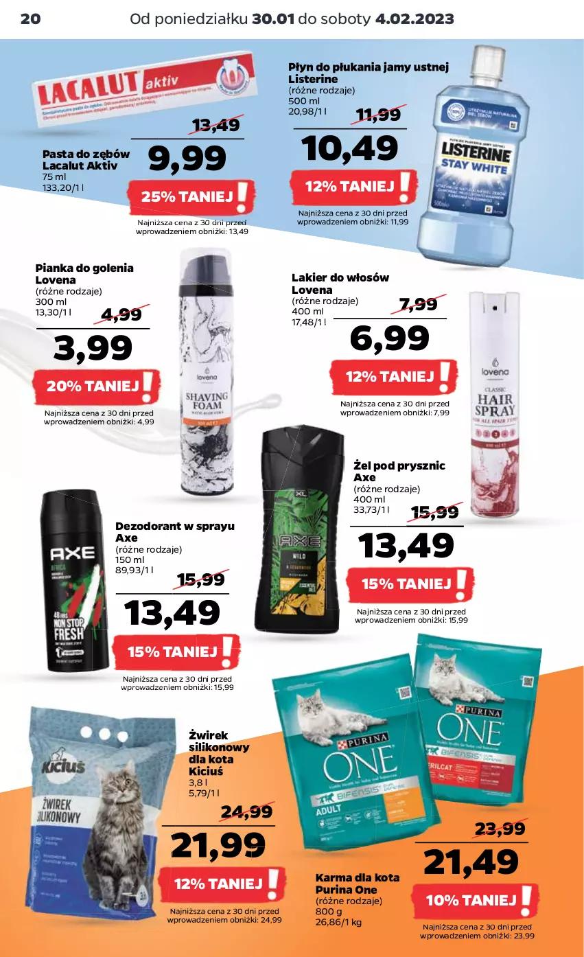 Gazetka promocyjna Netto - Artykuły spożywcze - ważna 30.01 do 04.02.2023 - strona 20 - produkty: Dezodorant, Lacalut, Lakier, Lakier do włosów, Listerine, Pasta do zębów, Pianka do golenia, Płyn do płukania, Płyn do płukania jamy ustnej, Pur, Purina