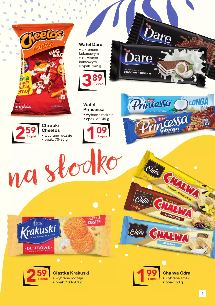 Gazetka promocyjna Odido - Lubimy LATO! - ważna 30.07 do 12.08.2021 - strona 5 - produkty: Chałwa, Cheetos, Chrupki, Ciastka, Kakao, Kokos, Krakus, Krakuski, Princessa