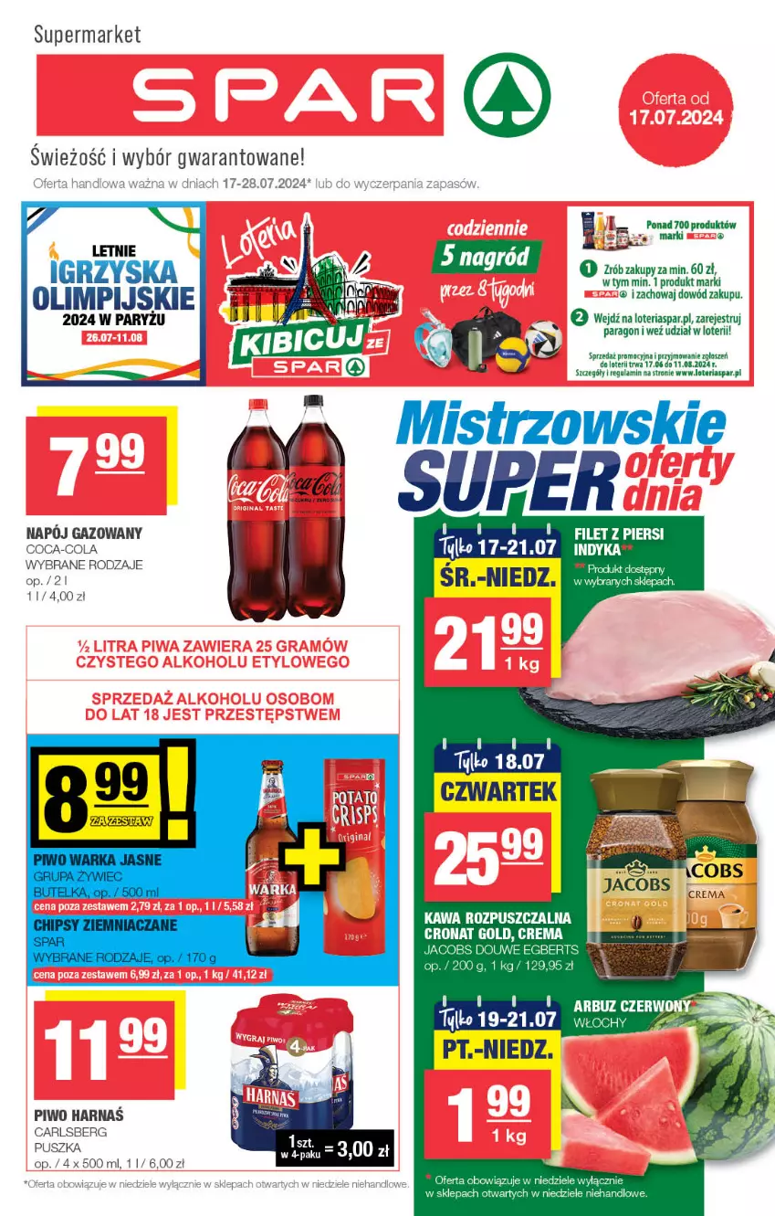 Gazetka promocyjna Spar - Spar - ważna 14.07 do 24.07.2024 - strona 1 - produkty: Carlsberg, Coca-Cola, Harnaś, Jacobs, Kawa, Kawa rozpuszczalna, Koc, Napój, Napój gazowany, Piwo, Ryż