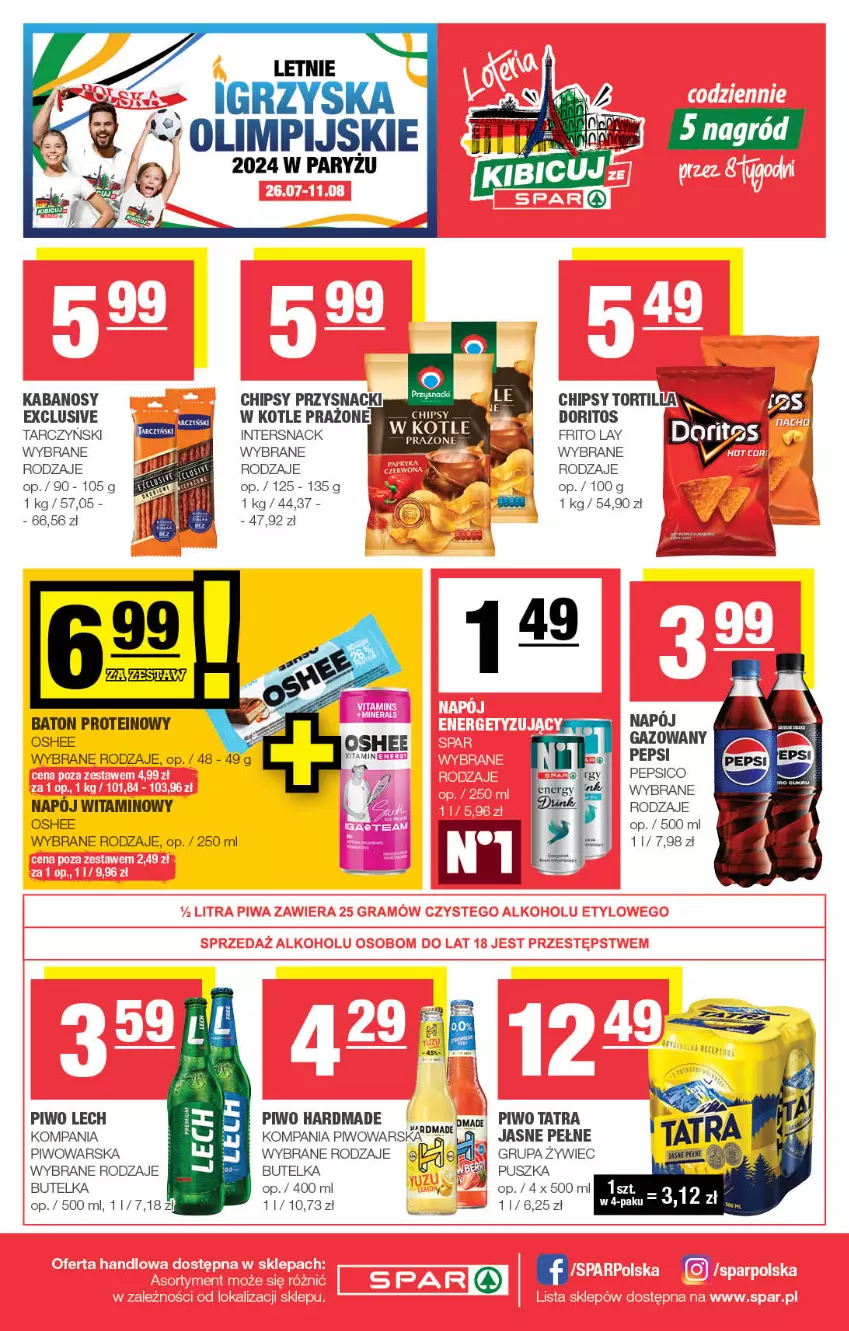 Gazetka promocyjna Spar - Spar - ważna 14.07 do 24.07.2024 - strona 8 - produkty: Baton, Chipsy, Kabanos, Oshee, Pepsi, Piwo, Ryż, Tatra