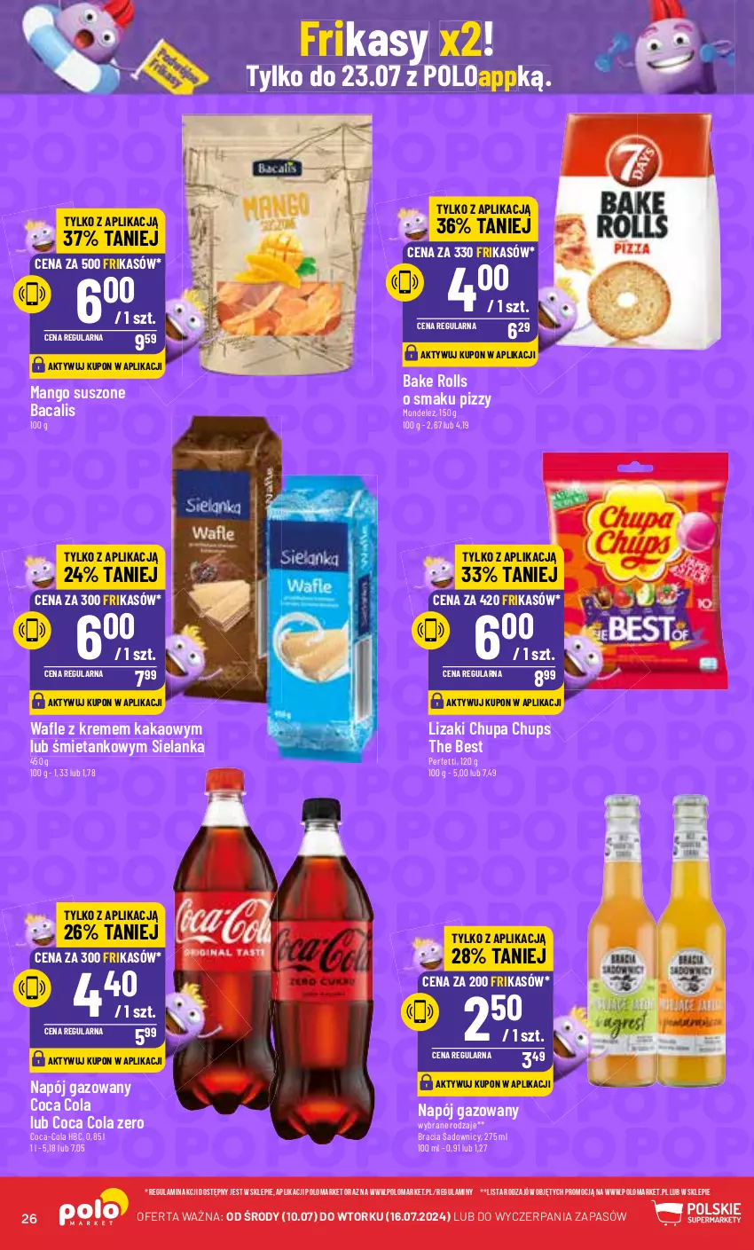 Gazetka promocyjna PoloMarket - Gazetka pomocyjna - ważna 10.07 do 16.07.2024 - strona 26 - produkty: Bake Rolls, Chupa Chups, Coca-Cola, Kakao, Lizaki, Mango, Mango suszone, Napój, Napój gazowany, Wafle