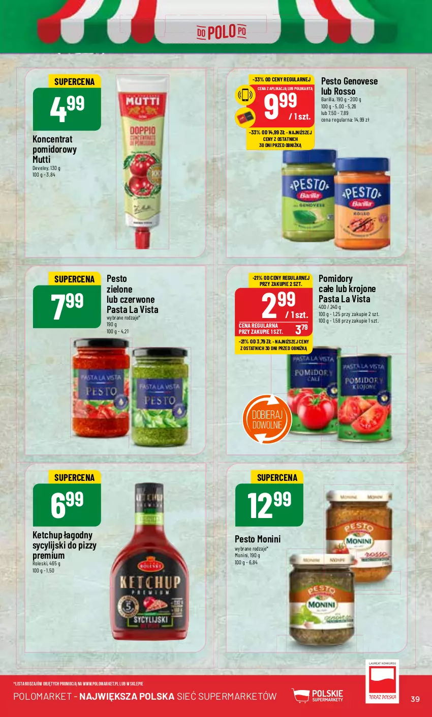 Gazetka promocyjna PoloMarket - Gazetka pomocyjna - ważna 10.07 do 16.07.2024 - strona 39 - produkty: Barilla, Ketchup, Koncentrat pomidorowy, Monini, Pesto, Pomidory