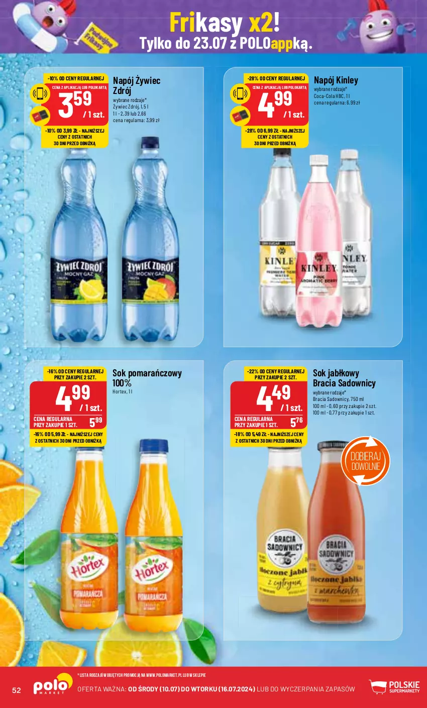 Gazetka promocyjna PoloMarket - Gazetka pomocyjna - ważna 10.07 do 16.07.2024 - strona 52 - produkty: Coca-Cola, Hortex, Napój, Sok, Sok jabłkowy, Sok pomarańczowy