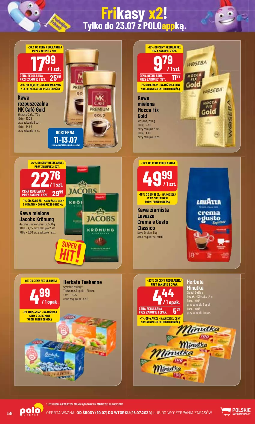 Gazetka promocyjna PoloMarket - Gazetka pomocyjna - ważna 10.07 do 16.07.2024 - strona 58 - produkty: BIC, Herbata, Jacobs, Jacobs Krönung, Kawa, Kawa mielona, Kawa rozpuszczalna, Kawa ziarnista, Lavazza, Mocca Fix Gold, Teekanne, Woseba