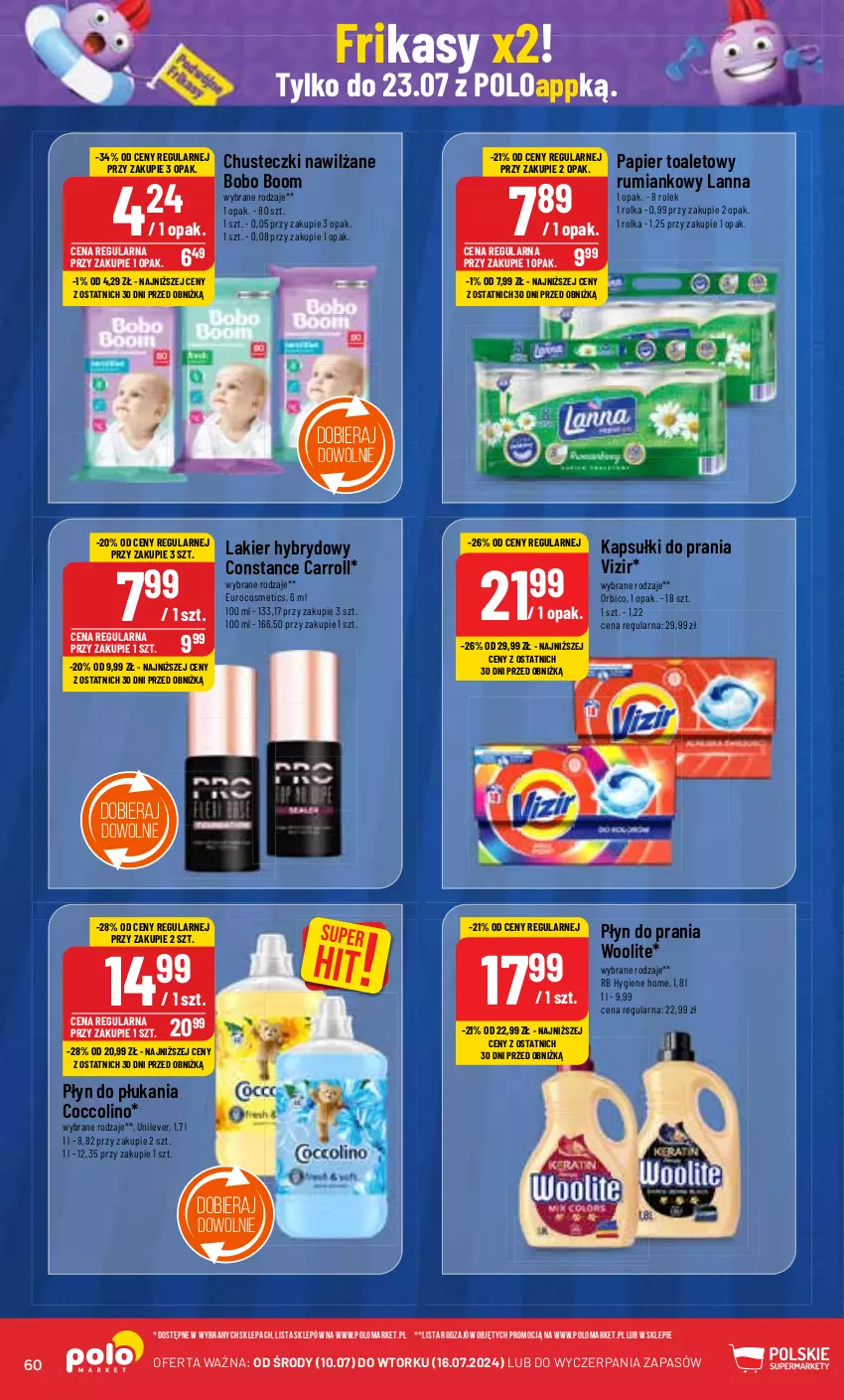 Gazetka promocyjna PoloMarket - Gazetka pomocyjna - ważna 10.07 do 16.07.2024 - strona 60 - produkty: BIC, Chusteczki, Coccolino, Kapsułki do prania, Lakier, Lakier hybrydowy, Papier, Papier toaletowy, Płyn do płukania, Płyn do prania, Rum, Vizir, Woolite