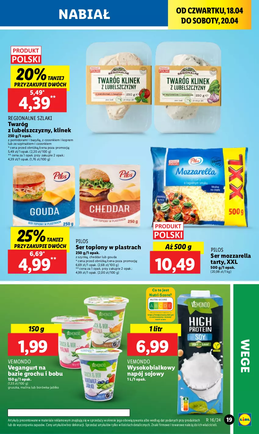 Gazetka promocyjna Lidl - GAZETKA - ważna 18.04 do 20.04.2024 - strona 25 - produkty: Bazyl, Borówka, Cheddar, Gouda, Groch, Mozzarella, Napój, Pilos, Ser, Ser topiony, Sok, Szpinak, Top, Twaróg, Vegangurt, Wazon