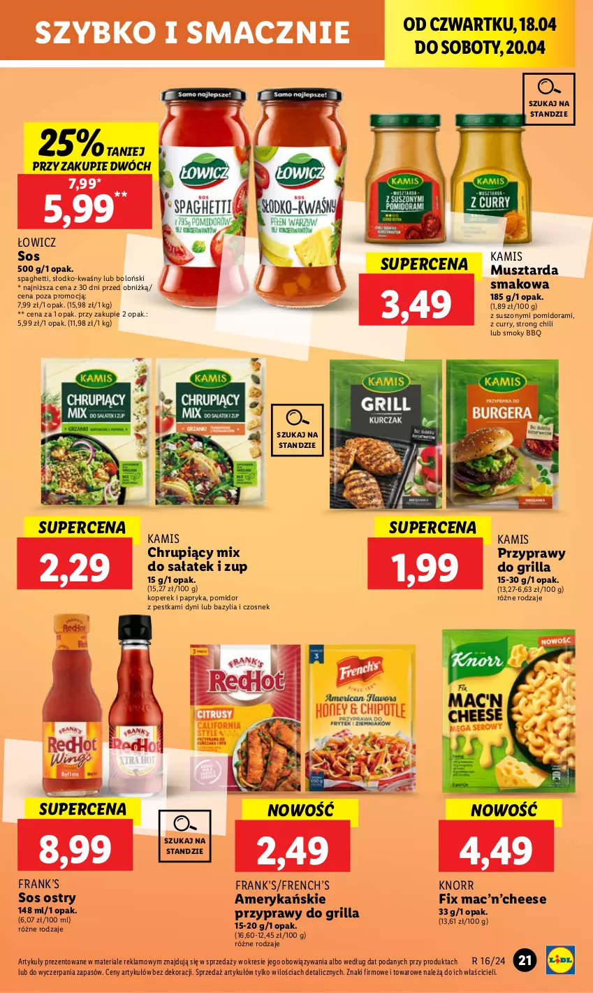 Gazetka promocyjna Lidl - GAZETKA - ważna 18.04 do 20.04.2024 - strona 27 - produkty: Bazyl, Bazylia, Czosnek, Grill, Kamis, Knorr, Mus, Musztarda, Papryka, Przyprawy, Sałat, Sos, Spaghetti