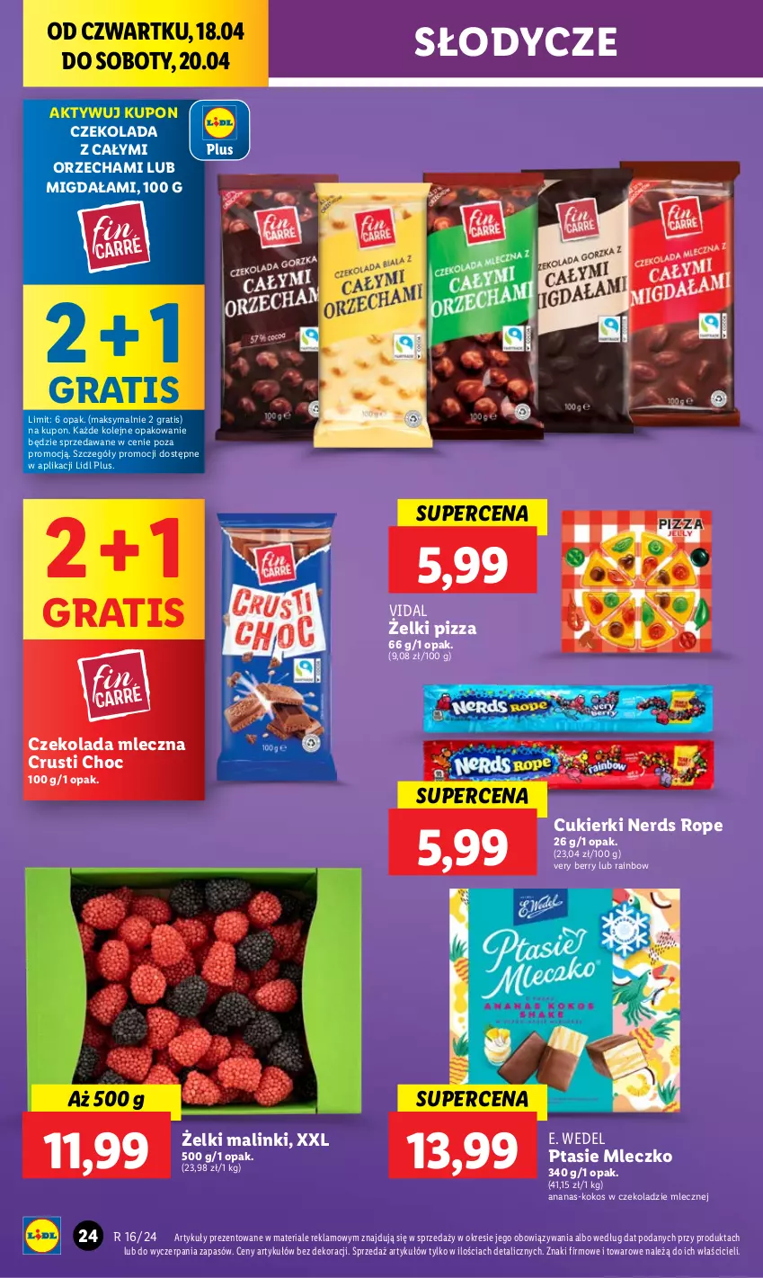 Gazetka promocyjna Lidl - GAZETKA - ważna 18.04 do 20.04.2024 - strona 30 - produkty: Ananas, Cukier, Cukierki, Czekolada, Czekolada mleczna, E. Wedel, Gra, Kokos, Mleczko, Olej, Pizza, Ptasie mleczko, Rust