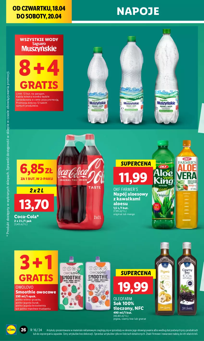 Gazetka promocyjna Lidl - GAZETKA - ważna 18.04 do 20.04.2024 - strona 32 - produkty: Coca-Cola, Fa, Gin, Gra, Granat, Kawa, Mango, Napój, Napoje, Olej, Oleo, Oleofarm, Smoothie, Sok