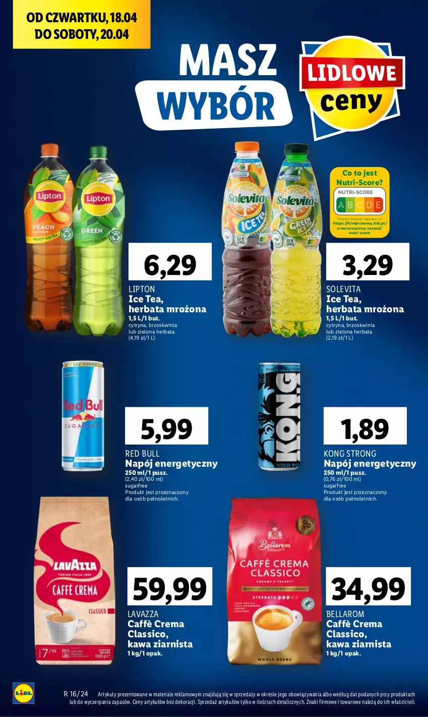 Gazetka promocyjna Lidl - GAZETKA - ważna 18.04 do 20.04.2024 - strona 36 - produkty: Bell, Bella, Herbata, Ice tea, Kawa, Kawa ziarnista, Lavazza, Lipton, Napój, Napój energetyczny, Red Bull, Wazon