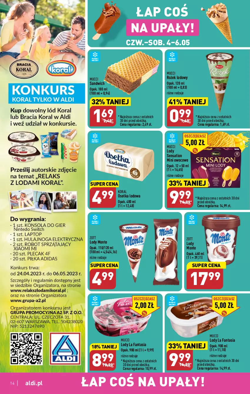 Gazetka promocyjna Aldi - Pełen katalog - ważna 04.05 do 06.05.2023 - strona 14 - produkty: Fa, Fanta, Lody, Monte, Sati, Zott