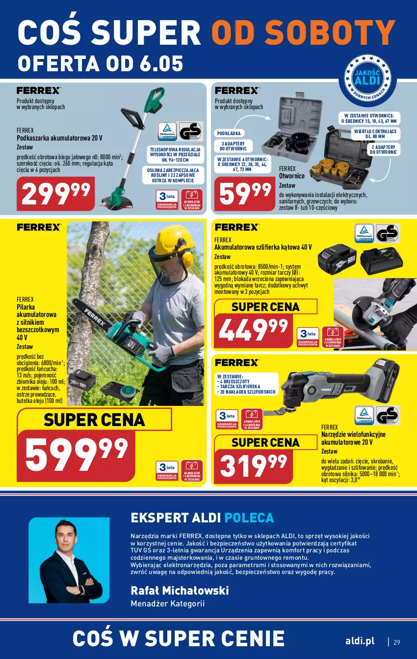 Gazetka promocyjna Aldi - Pełen katalog - ważna 04.05 do 06.05.2023 - strona 29 - produkty: Akumulator, Fa, Grunt, Kasza, Olej, Piec, Podkład, Podkładka, Sok, Szlifierka, Szlifierka kątowa, Teleskop, Warka