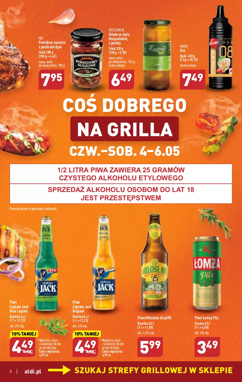 Gazetka promocyjna Aldi - Pełen katalog - ważna 04.05 do 06.05.2023 - strona 8 - produkty: Captain Jack, Fa, Gin, Gra, Grill, Oliwki, Piwa, Piwo, Pomidory, Sos