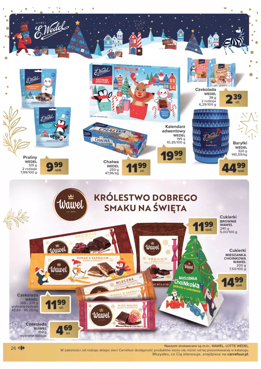 Gazetka promocyjna Carrefour - Gazetka Prezenty - ważna 08.11 do 26.11.2022 - strona 26 - produkty: Baryłki, Brownie, Cukier, Cukierki, Czekolada, Kalendarz, Kalendarz adwentowy, Praliny, Wawel