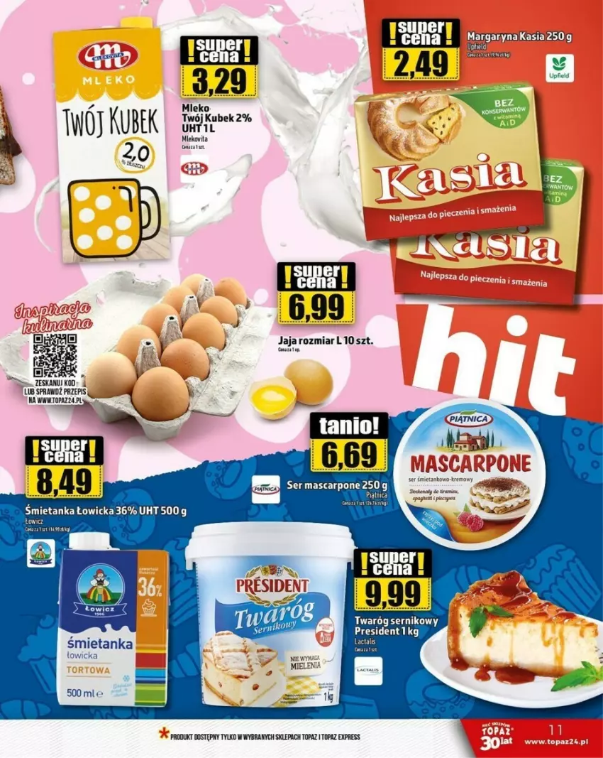 Gazetka promocyjna Topaz - ważna 26.10 do 31.10.2023 - strona 3 - produkty: Fa, Jaja, Kubek, Mascarpone, Mleko, Ser, Top, Twaróg