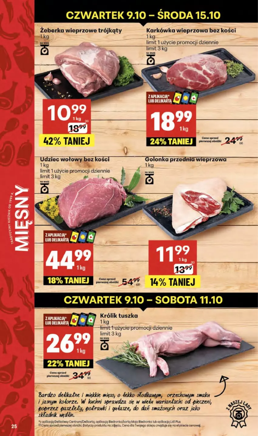 Gazetka promocyjna Delikatesy Centrum - Franczyza DC41 Czwartek - ważna 09.10 do 15.10.2025 - strona 25 - produkty: Dron, Karkówka wieprzowa, Królik, Mięso, Piec, Rum, Tusz, Udziec wołowy
