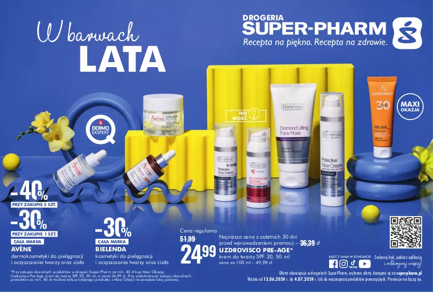 Gazetka promocyjna Super Pharm - Gazetka - ważna 13.06 do 04.07.2024 - strona 1 - produkty: Avène, Bielenda, Kosmetyki do pielęgnacji, Krem do twarzy, Olej