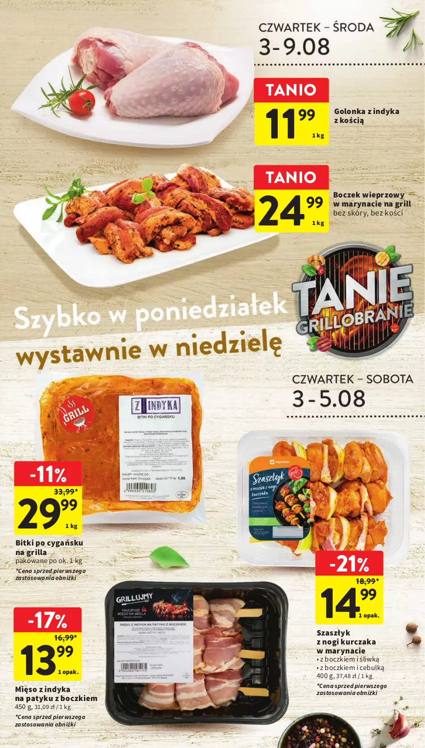 Gazetka promocyjna Intermarche - Gazetka Intermarche - ważna 03.08 do 09.09.2023 - strona 18 - produkty: Boczek, Boczek wieprzowy, Golonka z indyka, Grill, Kurczak, Mięso, Mięso z indyka