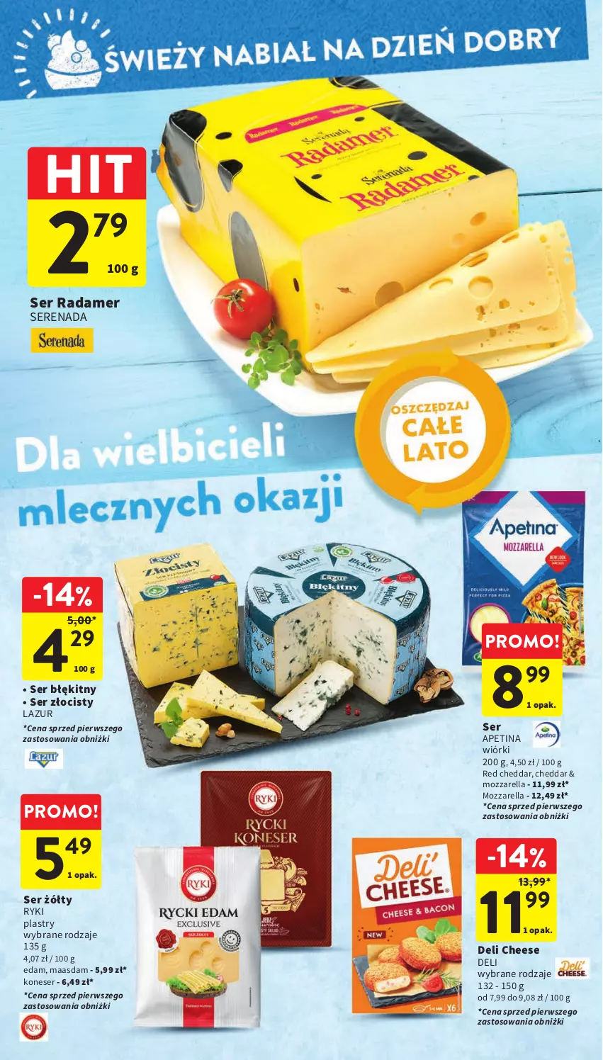 Gazetka promocyjna Intermarche - Gazetka Intermarche - ważna 03.08 do 09.09.2023 - strona 23 - produkty: Cheddar, Edam, Lazur, Maasdam, Mozzarella, Radamer, Ser