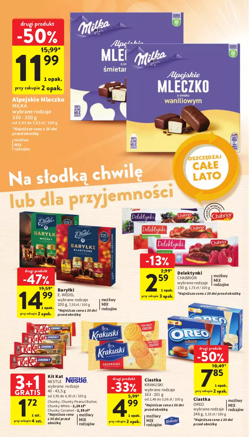 Gazetka promocyjna Intermarche - Gazetka Intermarche - ważna 03.08 do 09.09.2023 - strona 29 - produkty: Baryłki, Chabrior, Ciastka, E. Wedel, Gra, Kit Kat, Krakus, Krakuski, Milka, Mleczko, Oreo