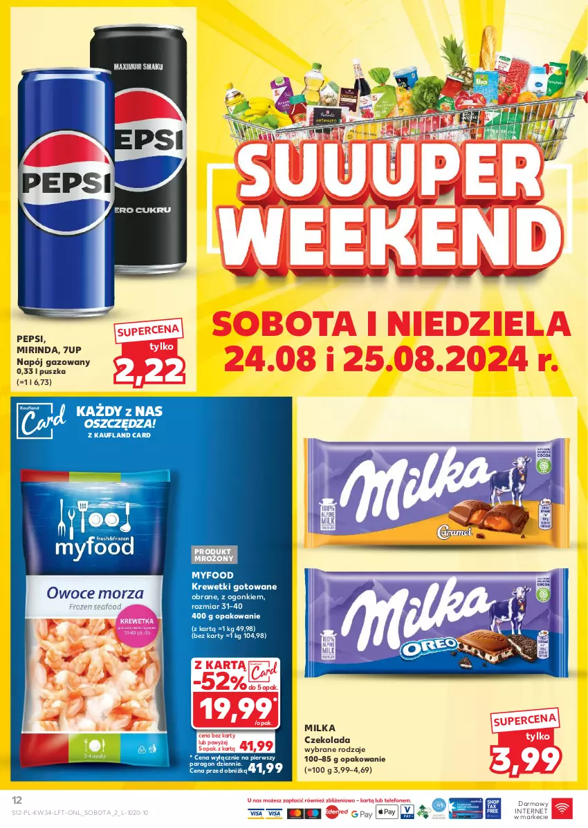 Gazetka promocyjna Kaufland - Gazetka tygodnia - ważna 22.08 do 28.08.2024 - strona 12 - produkty: 7up, Czekolada, Krewetki, Milka, Mirinda, Napój, Napój gazowany, Pepsi