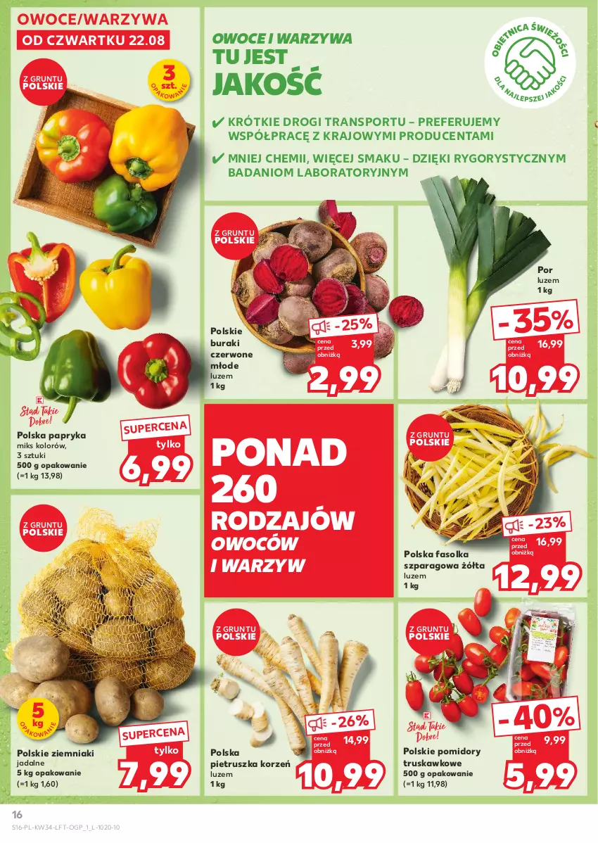 Gazetka promocyjna Kaufland - Gazetka tygodnia - ważna 22.08 do 28.08.2024 - strona 16 - produkty: Buraki, Danio, Fa, Grunt, Owoce, Papryka, Pietruszka, Pomidory, Por, Sport, Tran, Warzywa, Ziemniaki