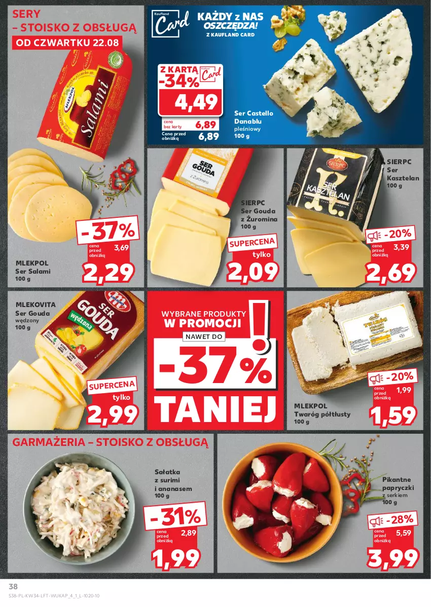 Gazetka promocyjna Kaufland - Gazetka tygodnia - ważna 22.08 do 28.08.2024 - strona 38 - produkty: Ananas, Gouda, Kasztelan, Mleko, Mlekovita, Salami, Sałat, Sałatka, Ser, Ser Kasztelan, Ser salami, Surimi, Twaróg, Twaróg półtłusty