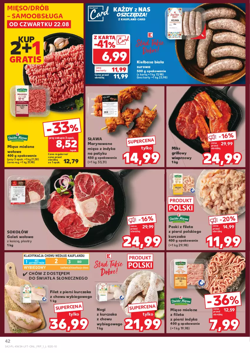 Gazetka promocyjna Kaufland - Gazetka tygodnia - ważna 22.08 do 28.08.2024 - strona 42 - produkty: Drób, Filet z piersi kurczaka, Gra, Grill, Kiełbasa, Kiełbasa biała, Kurczak, Mięso, Mięso mielone, Mięso z indyka, Sok, Sokołów