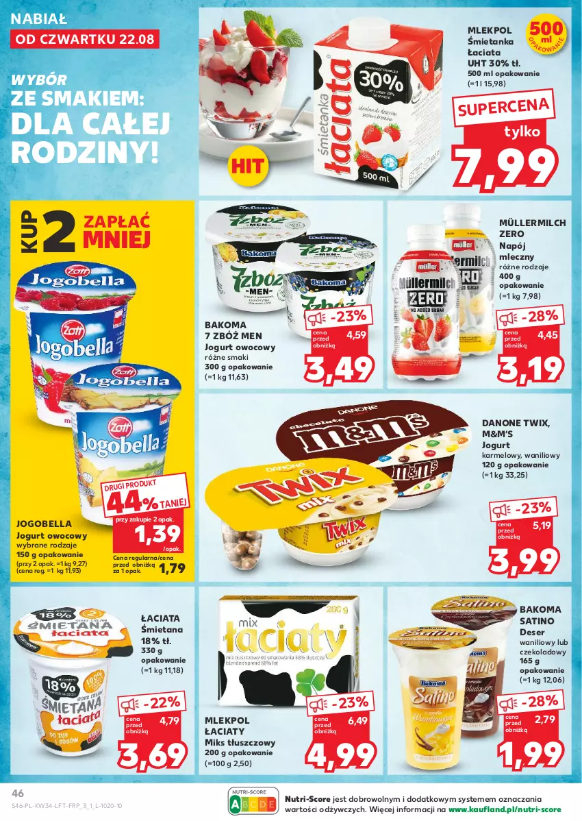 Gazetka promocyjna Kaufland - Gazetka tygodnia - ważna 22.08 do 28.08.2024 - strona 46 - produkty: Bakoma, Bell, Bella, Danone, Deser, Jogobella, Jogurt, Jogurt owocowy, Miks tłuszczowy, Müller, Müllermilch, Napój, Napój mleczny, Sati, Ser, Twix