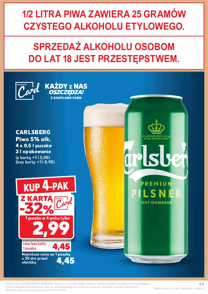 Gazetka promocyjna Kaufland - Gazetka tygodnia - ważna 22.08 do 28.08.2024 - strona 63 - produkty: Carlsberg, Gra, Piwa, Piwo, Prima, Primavera