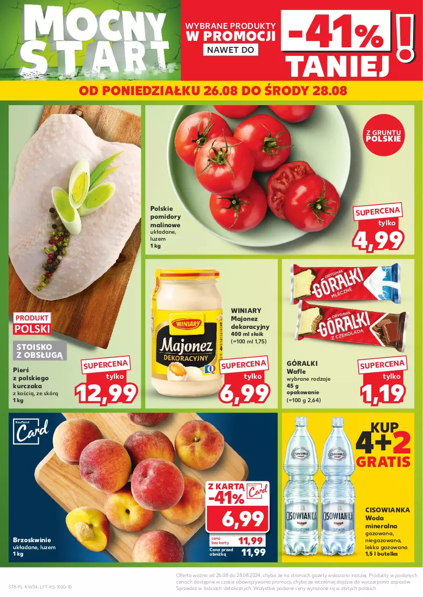 Gazetka promocyjna Kaufland - Gazetka tygodnia - ważna 22.08 do 28.08.2024 - strona 78 - produkty: Brzoskwinie, Cisowianka, Góralki, Gra, Grunt, Kurczak, Majonez, Pomidory, Wafle, Winiary, Woda, Woda mineralna