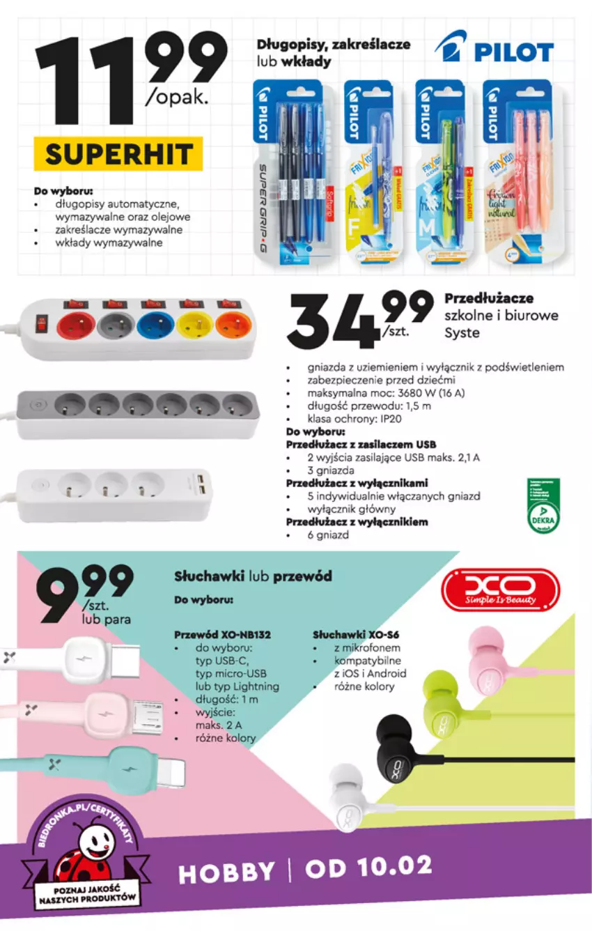 Gazetka promocyjna Biedronka - Okazje tygodnia - ważna 07.02 do 23.02.2022 - strona 20 - produkty: Biuro, Długopis, Olej, Piec, Przewód, Słuchawki