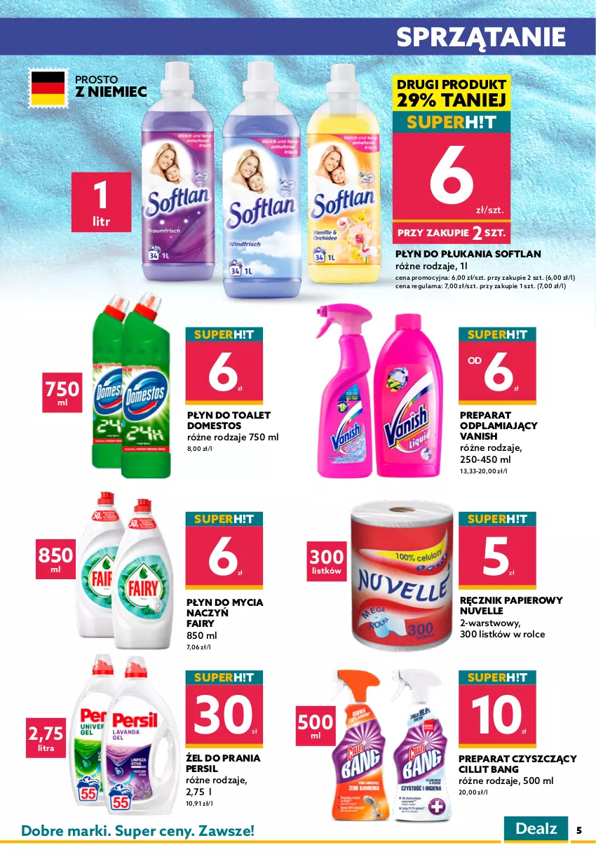 Gazetka promocyjna Dealz - Gazetka na otwarcie - Olsztyn - ważna 17.09 do 01.10.2021 - strona 5 - produkty: Chusteczki, Cillit Bang, Colgate, Do mycia naczyń, Domestos, Dozownik, Fa, Fairy, Gillette, LG, Nivea, Odżywka, Papier, Pasta do zębów, Persil, Pianka do golenia, Pianka do włosów, Płyn do mycia, Płyn do mycia naczyń, Płyn do płukania, Ręcznik, Sprzątanie, Szampon, Taft, Vanish